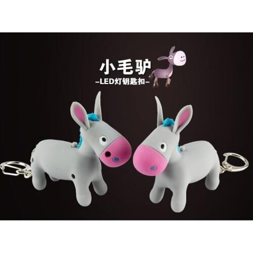 FREE SHIPPING BY DHL 200pcs/lot New 2015 3D Plastic LED Donkey Keychains with Sound Burro Flashlight Keyrings for Promotion