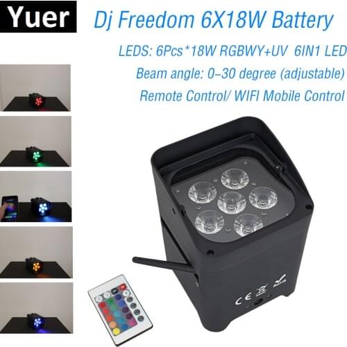6*18W RGBWY-UV Wireless DMX Uplighting Battery Operate Wifi & IRC Remote Control DJ LED Par Can Wash Light Disco Wedding Uplight