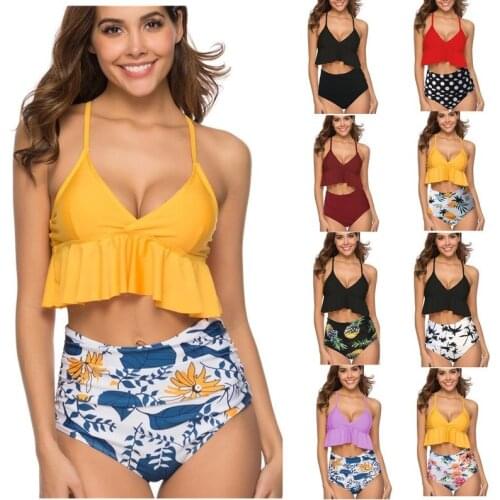Bikini Push Up Tankini Femme Swimsuit With Ruches Teenagers Bathing Suit Womens Suits Badpak Female Separate Swim Swimwear