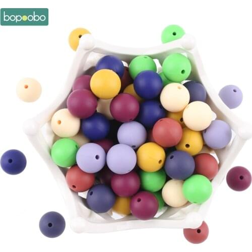 Bopoobo 40pcs Silicone Teething Beads 15mm Nursing Gift Silicon Beads Baby Teething Beads Silicone Round Beads Baby Teether