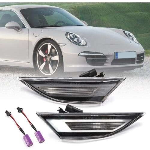 For Porsche 991 Carrera Cayman Boxster Front LED Side Marker Light Turn Signal Lamp White Replace OEM Sidemarker Smoke Lens