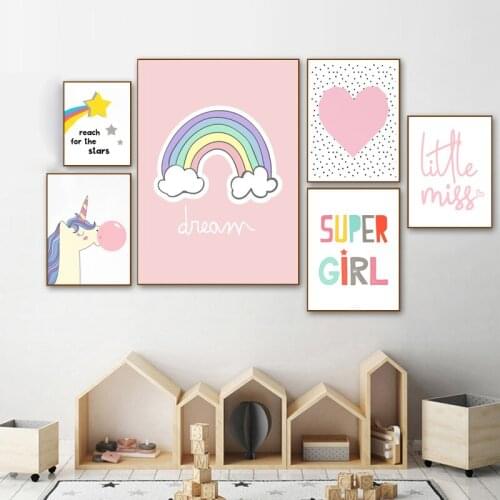 Unicorn Bubble Colorful Nursery Wall Art Canvas Poster Nordic Super Girl Quote Print Painting Kid Bedroom Decoration Picture
