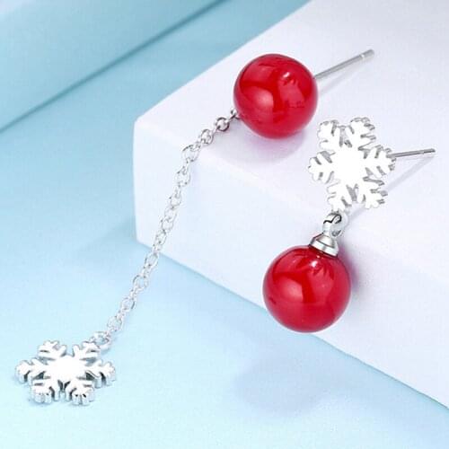 Elegant Snowflake Pearl Tassel Hanging Dangle Asymmetrical Fashion Stud Earrings Quality Prevent Allergy Rhinestone Earrings