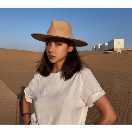 Classical Wide Brim Fedora panama cat Camel Black Wool Hats Men Women Crushable Winter Hat Derby Wedding Church Jazz Hats