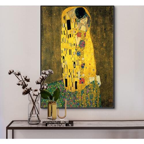 Classic Artist Gustav Klimt kiss Abstract Wall Art Canvas Poster and Print Painting Decorative Picture for Living Room HomeDecor