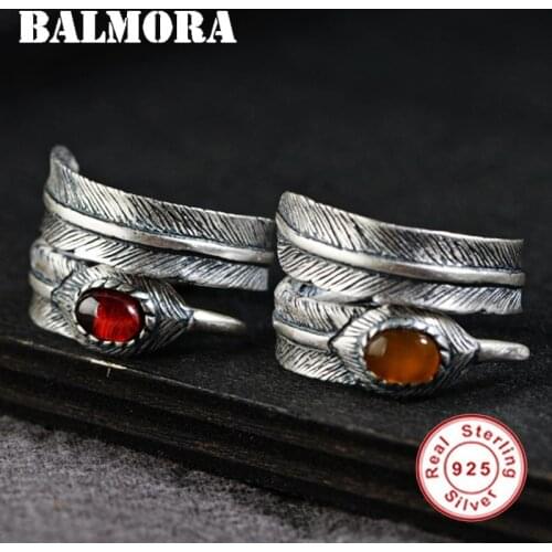 BALMORA 1 Piece 925 Sterling Silver Feather Resizable Rings for Women Gift Vintage Thai Silver Fashion Jewelry Anillos SY20868