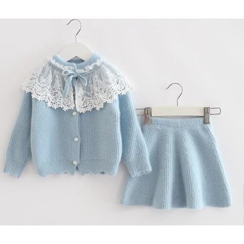 Childrens Knit Clothes Sets Baby Girls Knitted Cardigan And Skirt Suit Kids Winter Autumn Kawaii Little Girls Sweater Outfits