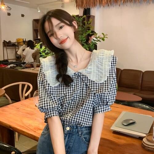 Summer New Style French Design Chic Doll Collar Bubble Short-sleeved Shirt