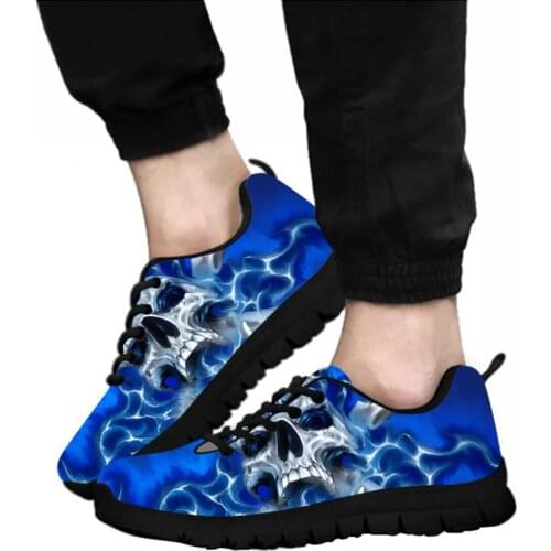 ELVISWORDS 2019 Male Shoes Fire skull Pattern custom logo Black Blue Casual Lace-up Sneakers Breathable comfortable Trendy shoe