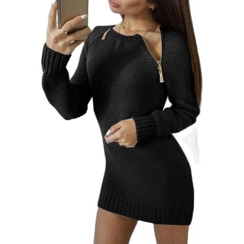 2021 New Autumn Knit Sweater Sexy Zipper Long-Sleeved Bag Hip Skirt Sweater Knitted Top Women