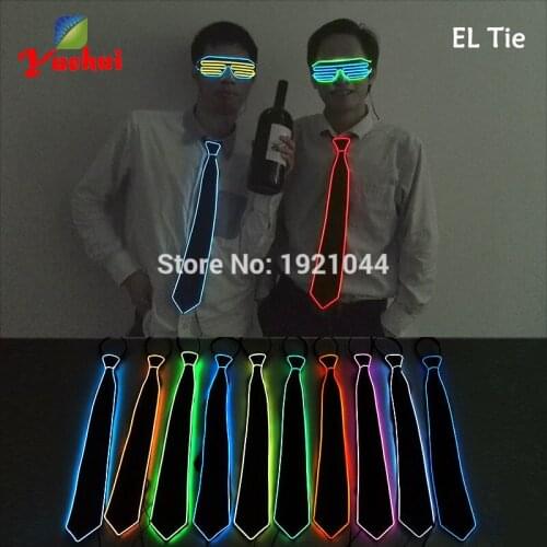 New Arrival Glowing LED Men Ties Fashion Style EL wire Shinning Men Neck Tie Glow Design 10 Colors Evening Party Decorative Tie