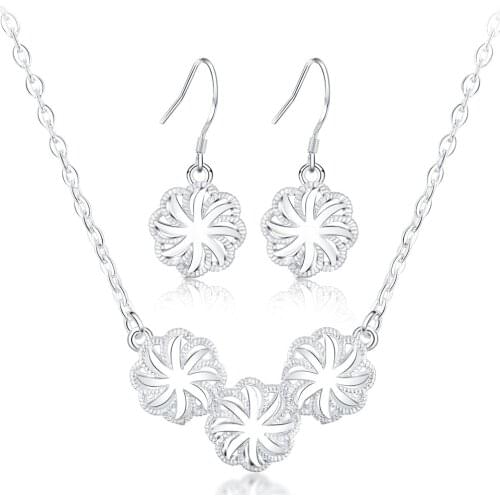 New 925 sterling Silver Jewelry sets for women beautiful Flowers necklace earrings fashion wedding party gifts bridal jewelry