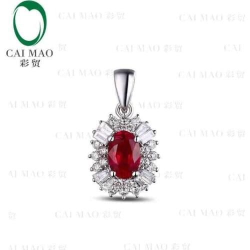 CaiMao 18KT/750 White Gold 0.7 ct Natural Red Ruby 0.40 ct Full Cut Diamond Engagement Gemstone Pendant Jewelry
