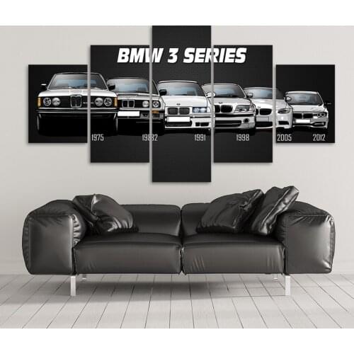 Canvas Printed Poster Home Decor 5 Pieces HD M3 M5 White Sport Car Paintings Wall Art Pictures Living Room Modular Framed