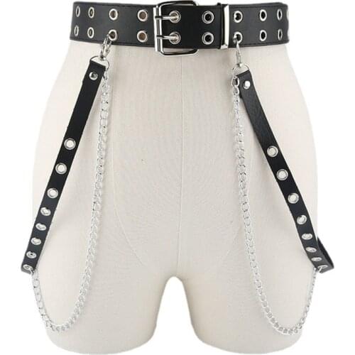 Unisex Fashion Hip Hop Punk Gothic Style Double row pin buckle Waist Chain Belt jeans trouser Pant Waistband clothes Accessories