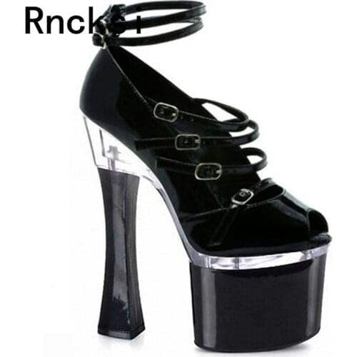Rncksi 18cm Square Heels Lace Up Sexy Womens Party Queen High-Heeled Platform Pole Dance Shoes 18cm High Heels Ankle Pumps