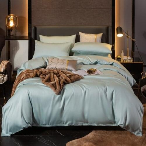 Luxury Light Blue Nordic Solid Egyptian Cotton Linens Twin Queen King Size Quilt Cover Bedding Set Family Set Duvet Cover Set