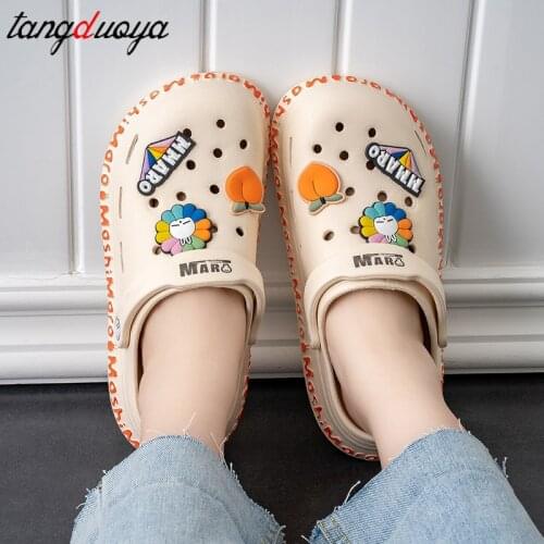 Summer Women Slippers Home Garden Sandals Cute Cartoon Slippers Slip On For Girl Beach Slides Hole Flip Flops Outdoor Shoes