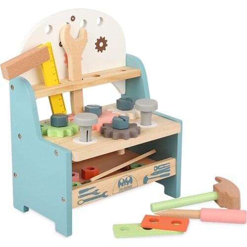 Children Simulation Wooden Tool Bench Large Toolbox Screw Nut Combination DIY Disassembly Tool Table Maintenance Toy