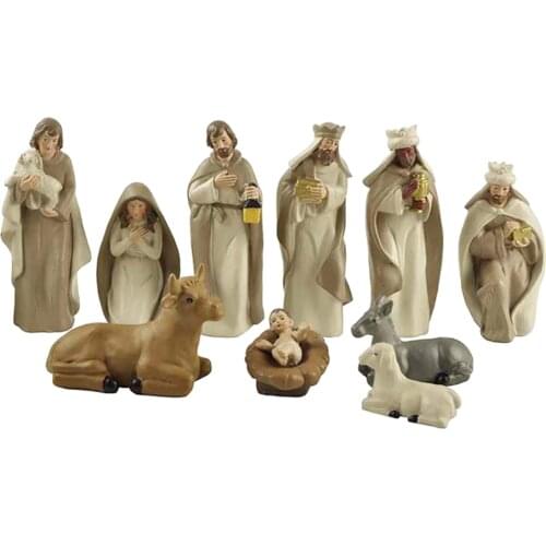 Resin Nativity Figurine Set, Set of 10, Christmas Nativity Set Scene Figures Resin Figurines Baby Jesus Statues