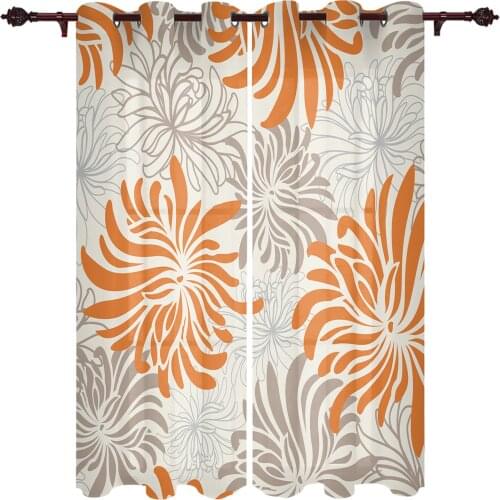 Grey Chrysanthemum Texture Retro Windows Curtains Living Room Bedroom Kitchen Curtains For Children Drapes