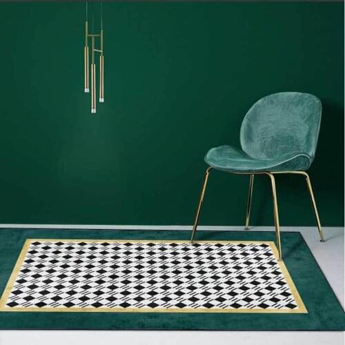 Dark Green Black And White Plaid Carpet Nordic Simple Kitchen Parlor Bedroom Rug 3D Geometric Sofa Floor Mat For Home Decorative