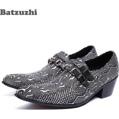 Batzuzhi 6.5cm High Heel Men Shoes Pointed Toe Leather Dress Shoes Slip on Height Increased Oxford Shoes for Men Zapatos Hombre