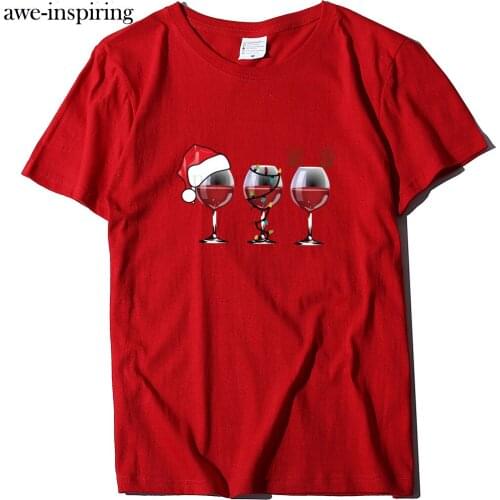 Wine Printed Short T Shirt Women Merry Christmas Pattern O-neck Short Sleeve T-shirt Ropa De Mujer Casual Ladies Clothes Camiset