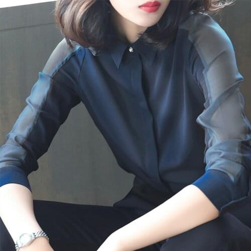 Fall Spring Office Ladies Women Slim Long Sleeve Patchwork Black White Navy Elegant Blouse Shirt , Cardigan Blouses For Woman
