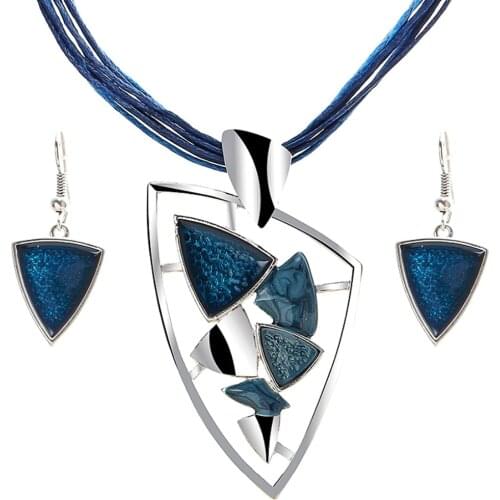 Hesiod Geometric Shaped Necklace Drop Earrings Enamel Lucite Charms Multi-layer Chain Vintage Fashion Jewelry Sets for Bridal