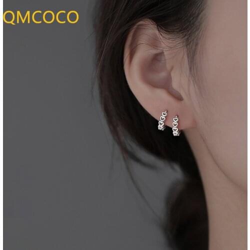QMCOCO 925 Silver Hollow Out Heart-Shape Earrings Simple iINS Style For Women Fashion Personality Trend Jewelry Gifts