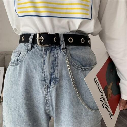 2020 New Women Punk Chain Fashion Belt Adjustable Single Row Hole Eyelet Waistband with Eyelet Chain Decorative Belts