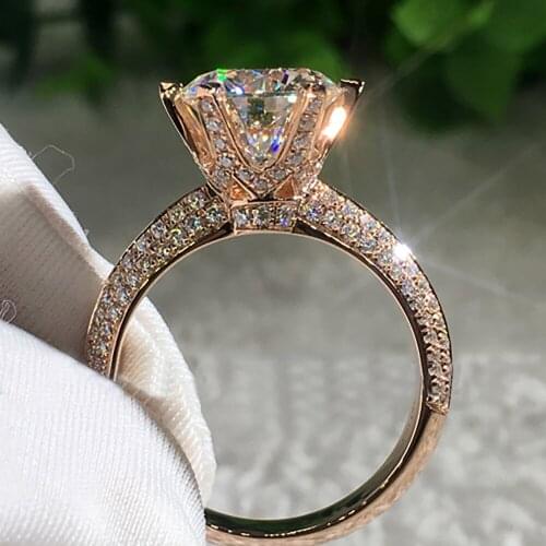 14K Au585 Rose Gold Ring Women Wedding Party Engagement Ring 1 2 3 4 5 Carat Round Luxury Moissanite Diamond Ring Trendy