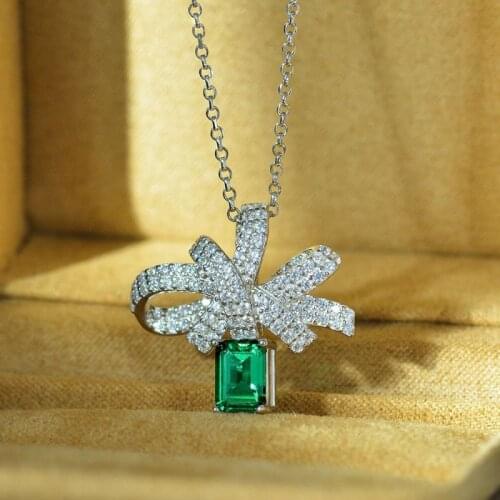 Luxury Pendants Necklaces For Women S925 Sterling Silver 5*7mm Emerald Pendant Diamond Jewelry Ladies 40cm Necklace Pendant