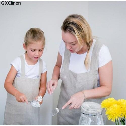 100% Linen Cooking Kitchen Apron Pleated Skirt Bibs For Woman Men Chef Hotel Waiter Cafe Shop Hairdresser Aprons Delantal Tablie
