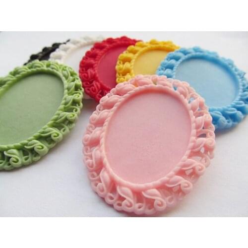 100pcs Mixed Colors Oval Flatback Resin Flower Charm Finding,Filigree Border Base Setting Tray, for 30mmx40mm Cabochon/Cameo