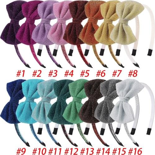 16pcs/lot Girls Winter Hair Accessories Glitter Soft 4 Inch Big Hair Bow with Sparkle Headbands Children Head Pieces Headwear
