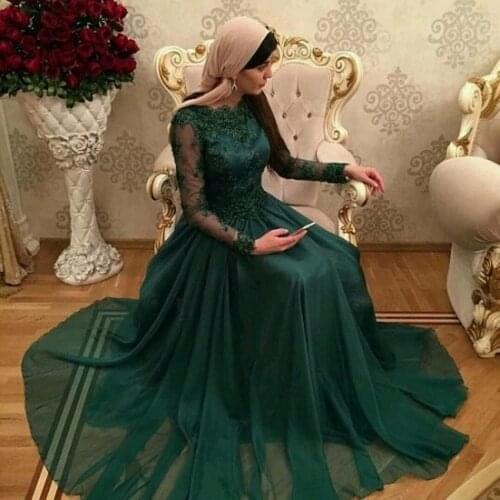 2019 Dubai Dark Green Muslim Evening Dress Long Sleeves Prom Party Dress Formal Event Gown Plus Size Custom Made