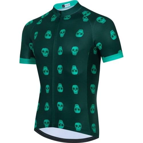 2021 Summer Clothing Men Cycling Jersey Skull Green Wear Match Short Tops Road Bike MTB Clothes Breathable