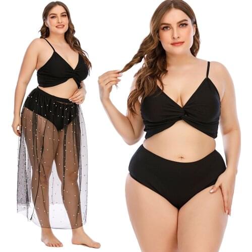 2021 New Three-Piece Set Black Two-Piece plus Size Womens Sexy Swimsuit plus size swimwear bikini set swimwear women