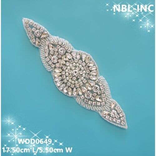 30PCS)Wholesale hand beaded sewing bridal silver crystal rhinestone applique iron on for wedding dresses WDD0649