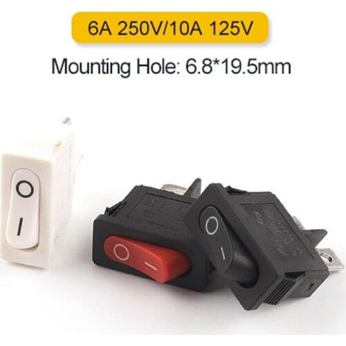 5PCS KCD1 21X9.5mm 4 Pin 2 Position 6A 250V/10A 125V Rocker Switch Snap in ON-OFF Black Red White Push Button Boat Switch