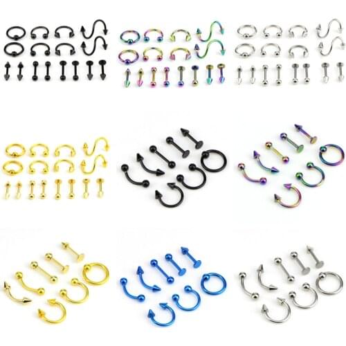 8/16PCS/Set Fashion Piercing Set Eyebrow Bar Lip Nose Pircing Stainless Steel Ear Studs Stainless Steel Mixed Body Jewelry