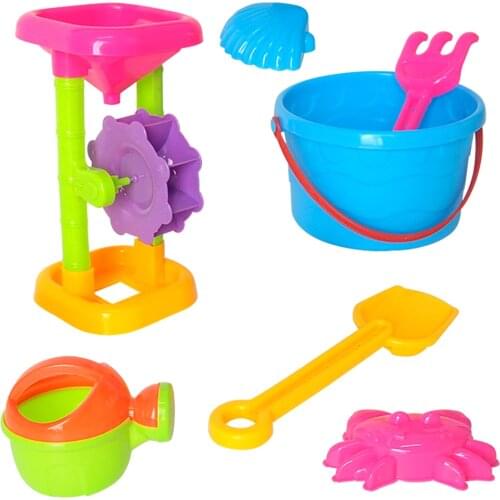 Car bucket, sand shovel, sand rake, water can, mold, 7 points, sand toy set