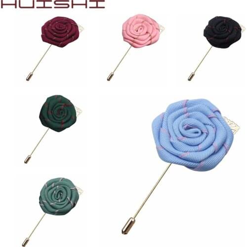 HUISHI Brooch Suit Man Rose Leaf Fabric Flower Simple Chain Pins Brooches Mens Suit Collar Lapel Brooch Pin Men Wedding Jewelry