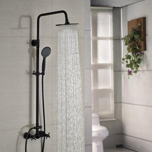 Senlesen Bath Shower Set Faucet In Wall 8"Rainfall Bathroom Faucet Black Brass with Handshower and Tub Spout
