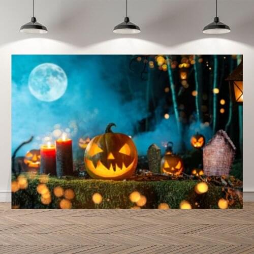 Seekpro Forest Trees Halloween Pumpkin Bokeh Candle Children Photography Background Photographic Backdrop For Photo Studio Shoot