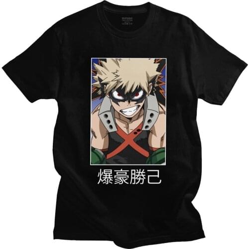 Katsuki Bakugo T Shirts for Men Cotton My Hero Academia Manga Todoroki All Might Anime Tee Short Sleeve Casual T-shirt Clothes