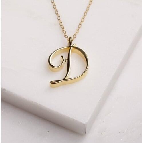 Dainty Monogram D Letter Necklace Initial Name English Alphabet Text Character Cursive D Clavicle Charm Jewelry for Favor Gift