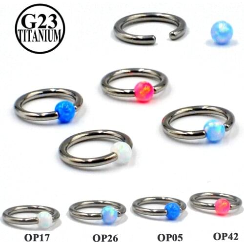 1PC G23 Solid Titanium Captive Bead Ring With Opal Stone Opal Ear Tragus Cartilage Helix Earring Closer Ring Nose Piercing Ring